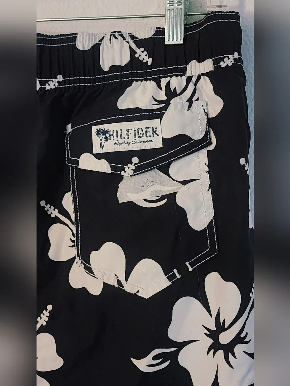 Tommy Hilfiger Men's Black & White Swim Trunk Shorts Logo With Inner Mesh Sz L